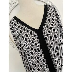 MISIA 3X V NECK 3/4 Sleeve ABSTRACT Black White Tunic Soft Liquid Knit Stretchy